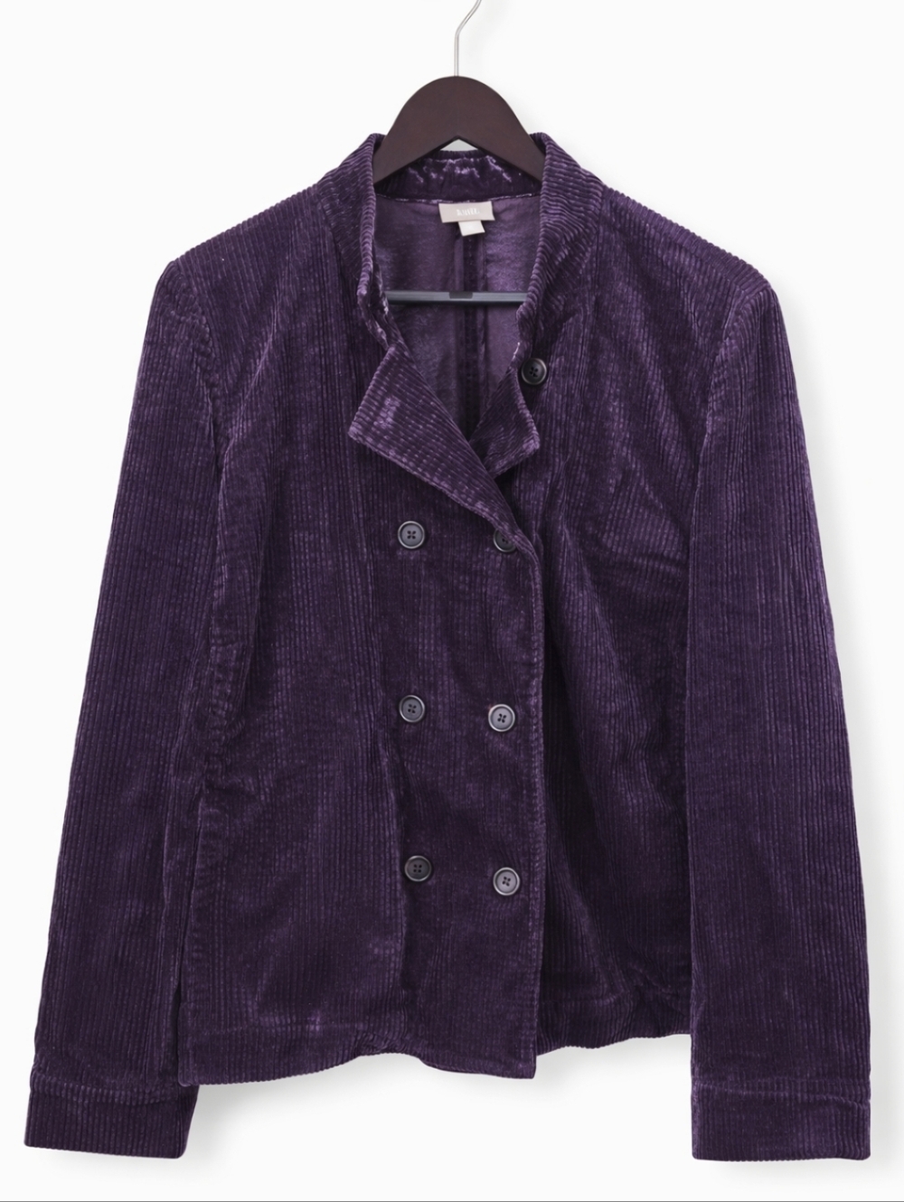 J.Jill Purple Corduroy Double Breasted Jacket Mock Collar Size XL